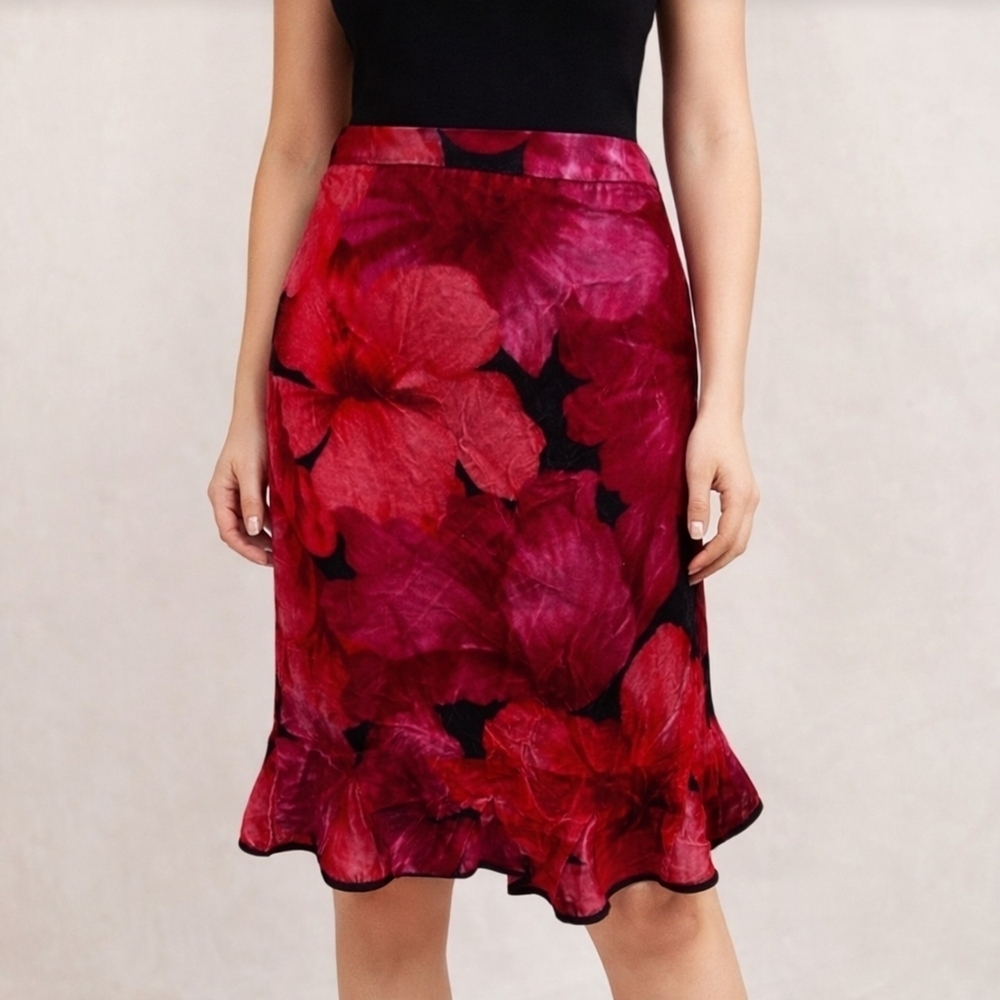 Grace Dane Lewis Brilliant Floral Tulip Shape Velvet Skirt 12